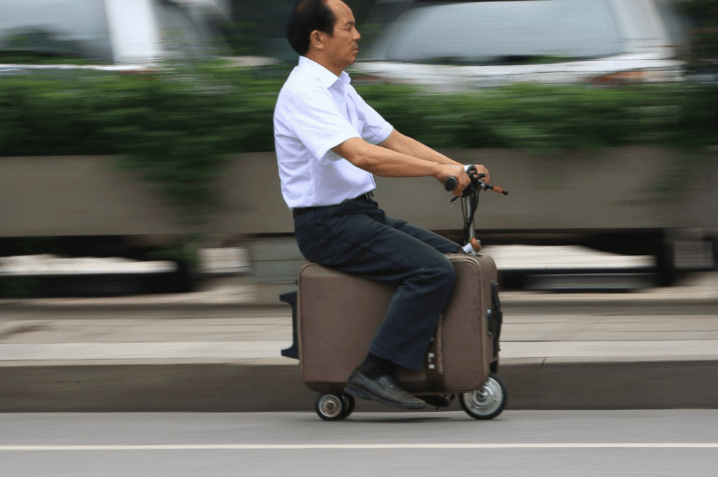 Man rides travelling storage as a solution for long-term travel storage