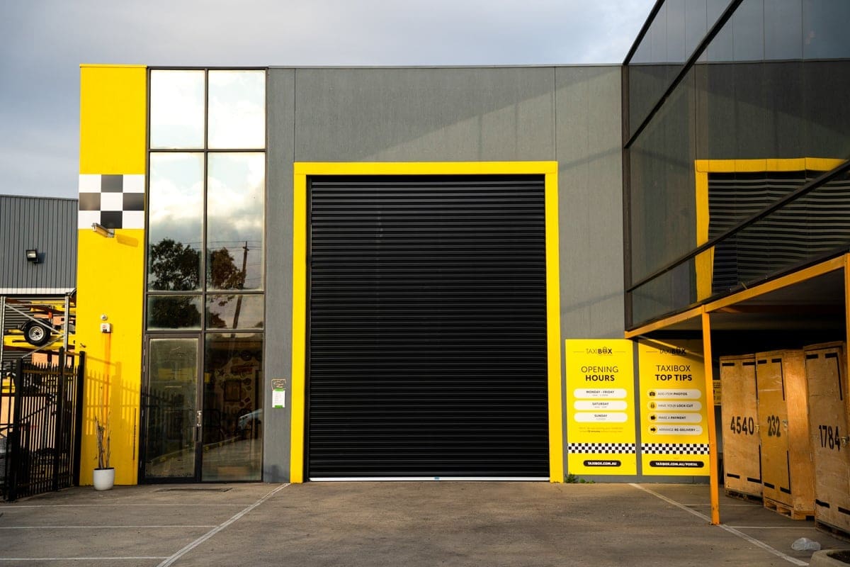 Outside the TAXIBOX Braeside storage facility